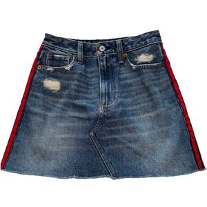 Abercrombie & Fitch Vintage Y2K Denim A Line Skirt Red Side Stripe Size 00